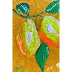 Lemon Painting Citrus Original Art Fruit Artwork Canvas Wall Art 8”x10”